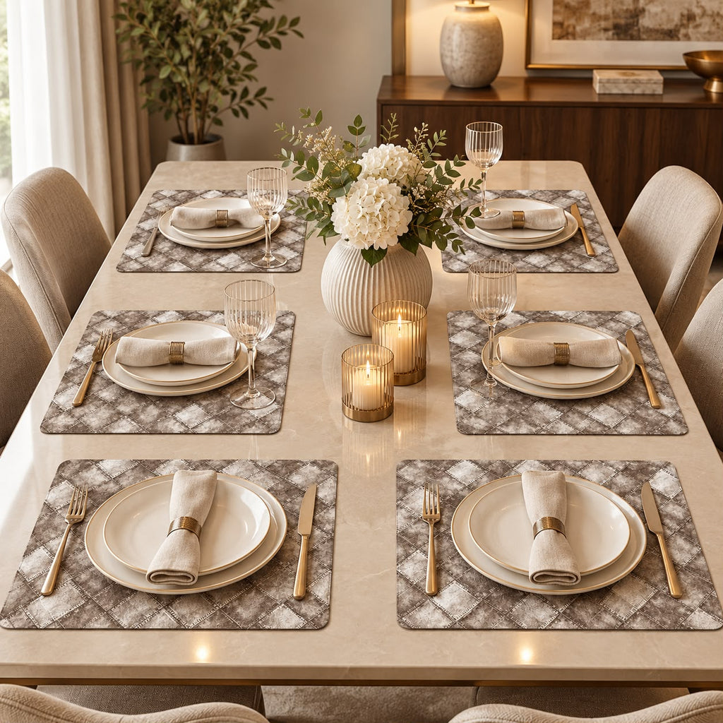 Leather Texture Dining Table Placemats – 6 Pcs Set | 12 × 18 Inches