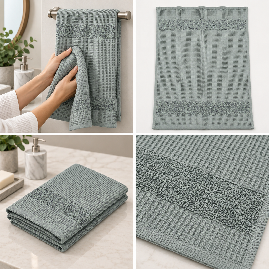 Luxe Waffle Terry Cotton Hand Towel – 40 × 60 CM | Textured Everyday Towel