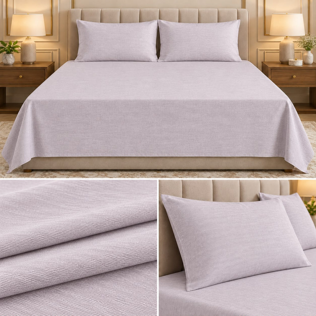 Super Soft Ribbed Cotton Plain Bedsheet Set – 108 x 108 Inch