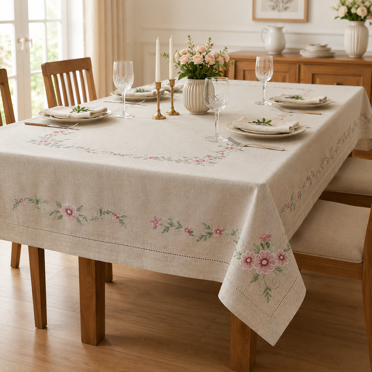 Royal Hearth Linen Embroidered Dining Table Cover – 6 Seater (60 x 90 Inch) Product Code :- 55B175RKEH