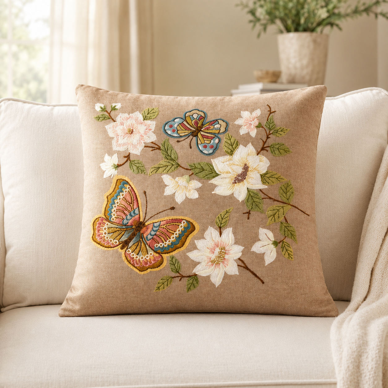 Hand Embroidered Cushion Covers – 20 x 20 Inch (Cotton Base) Product Code :- 55B55RKEH