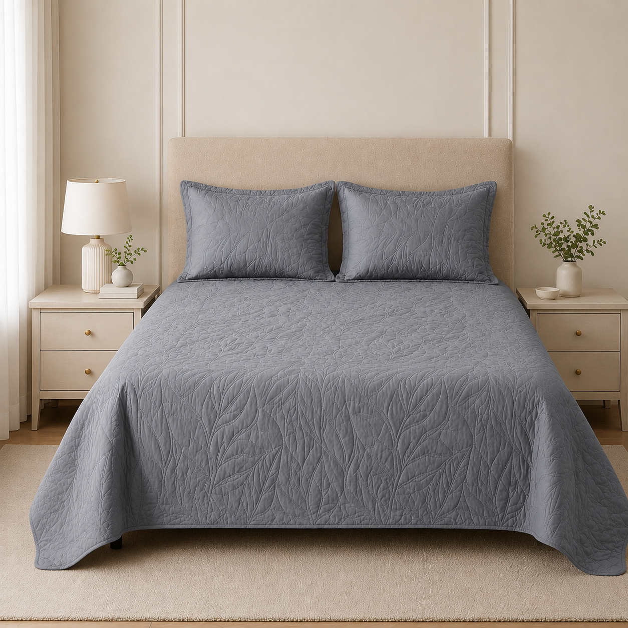Embossed Quilted Bedcover Set – 3 Piece (King Size 100 × 108 Inches) Product Code :- 55B325RKEH