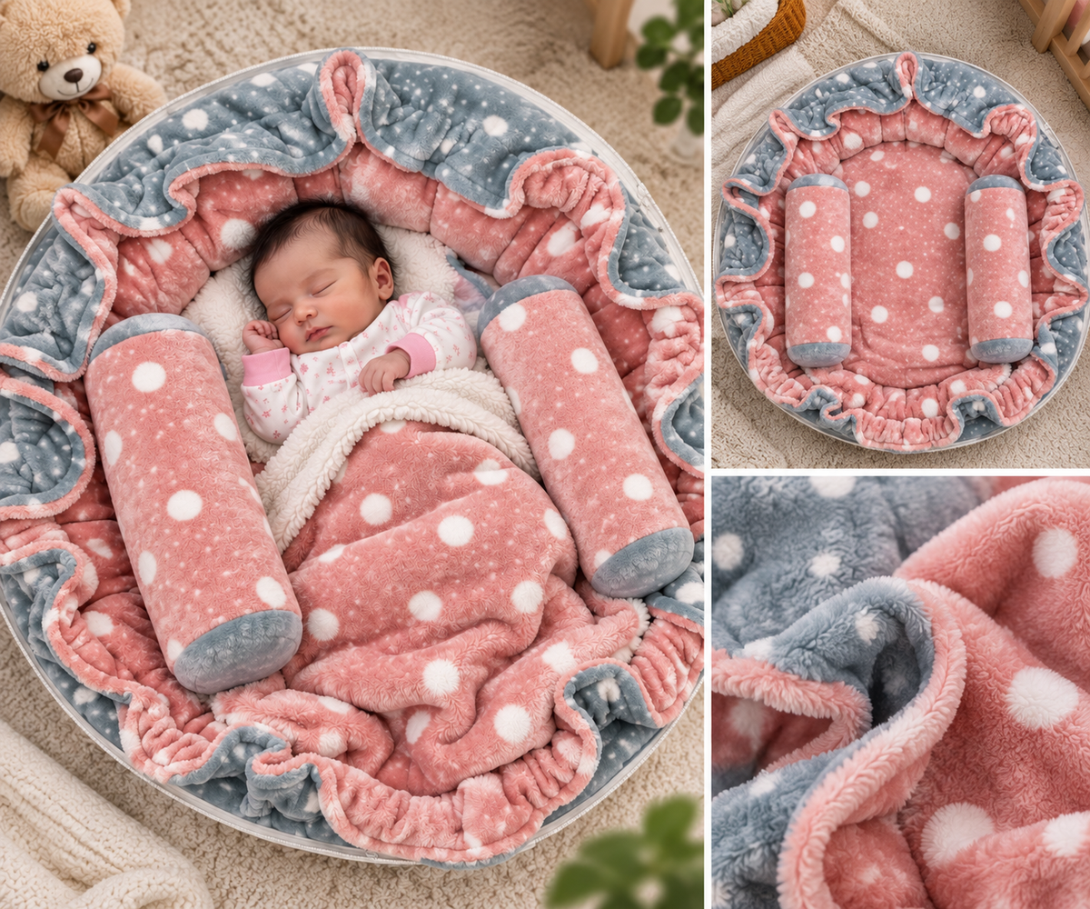 Sukoon Baby Sleeping Nest Set with Bolster Pillows & Soft Blanket | Cozy Newborn Bedding Set