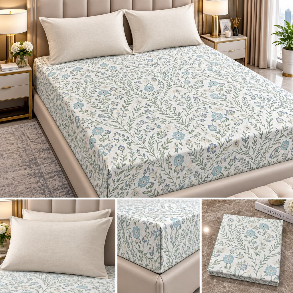 Wildflower Whisper 100% Pure Cotton Fitted Bedsheet Set