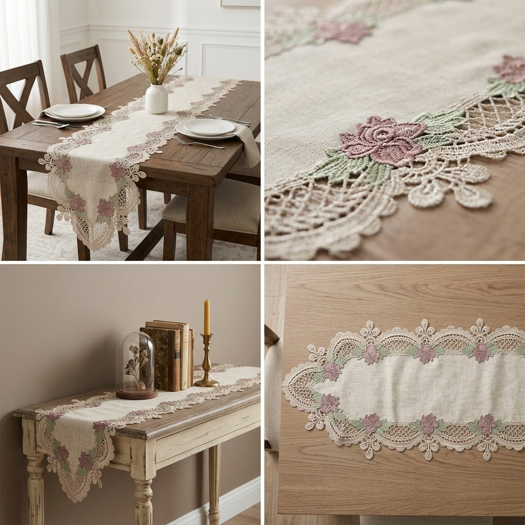 Elegant Floral Embroidered Turkish Table Runner (70 x 16 Inches)