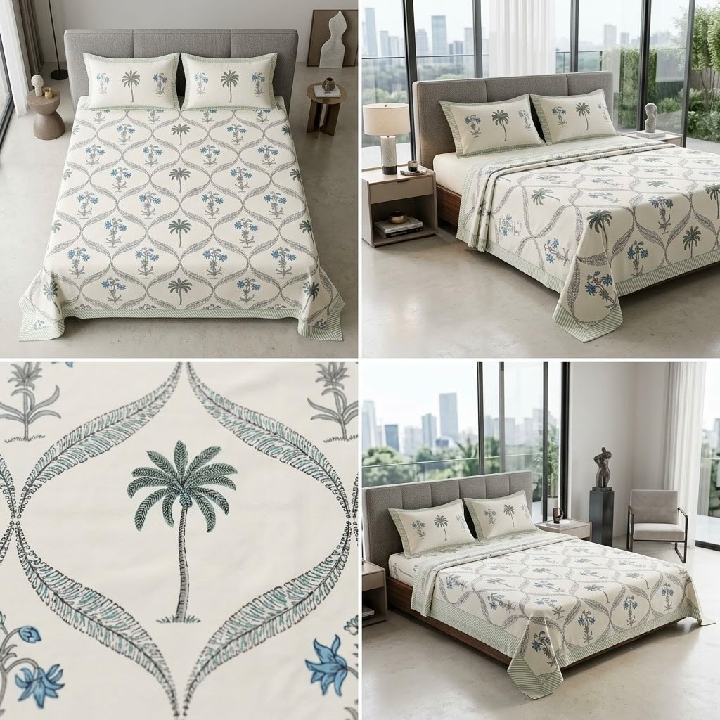 Heritage Block Print Cotton Bedsheet Set – King Size 3 Pcs
