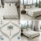 Heritage Block Print Cotton Bedsheet Set – King Size 3 Pcs