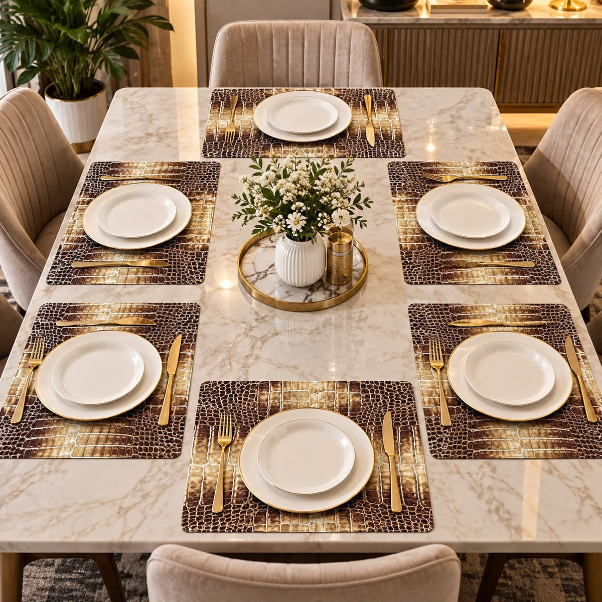 Leather Texture Dining Table Placemats – 6 Pcs Set | 12 × 18 Inches