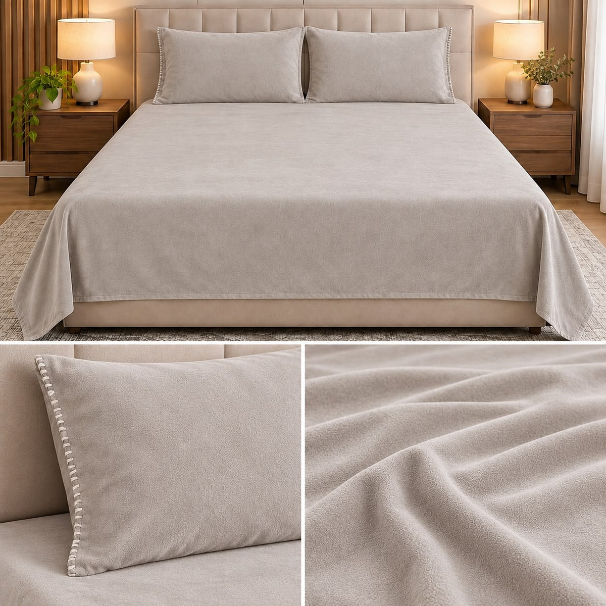 Ultra Soft Winter Bedsheet Set – King Size 3 Pcs | Luxury Textured Plain Bedsheet