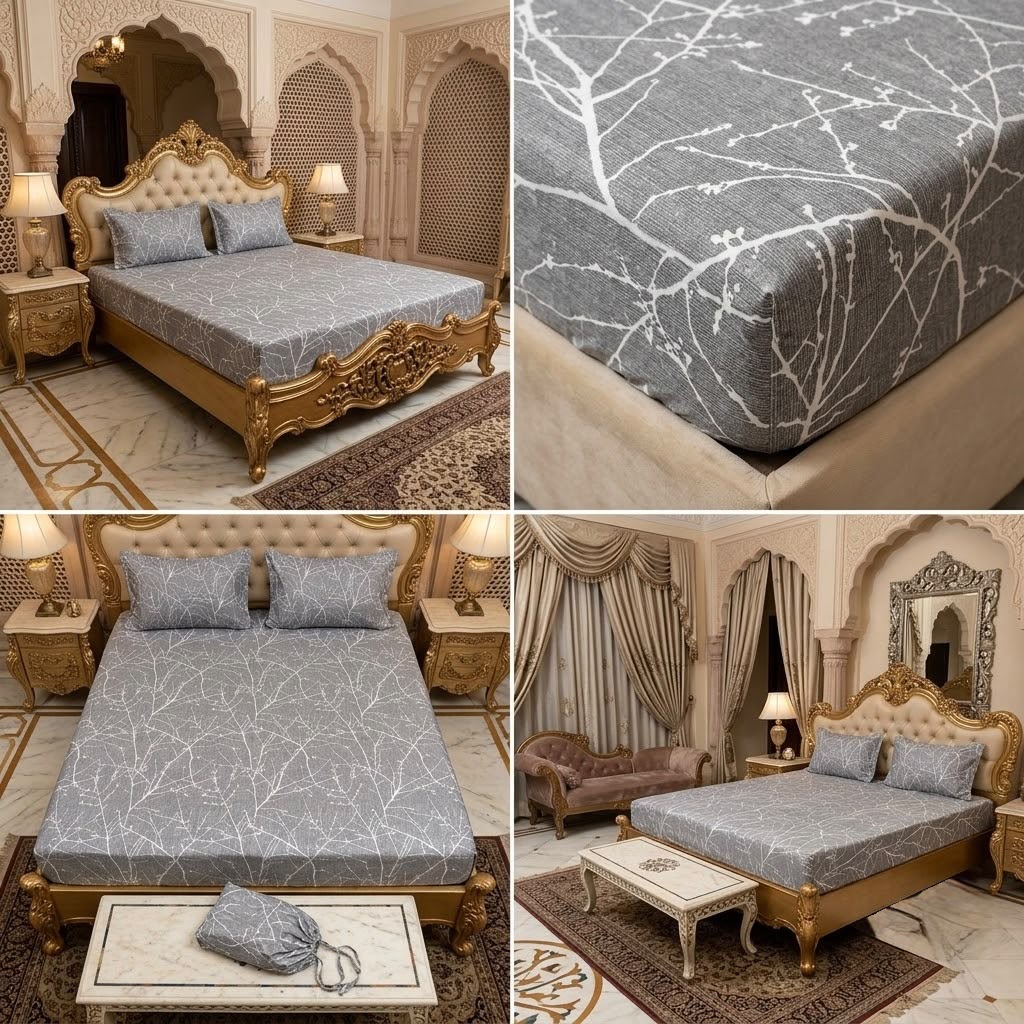 Elastic/Fitted Bedsheets Pure Mulmul Cotton King Size Bedsheet Product Code :- 55B135RKEH