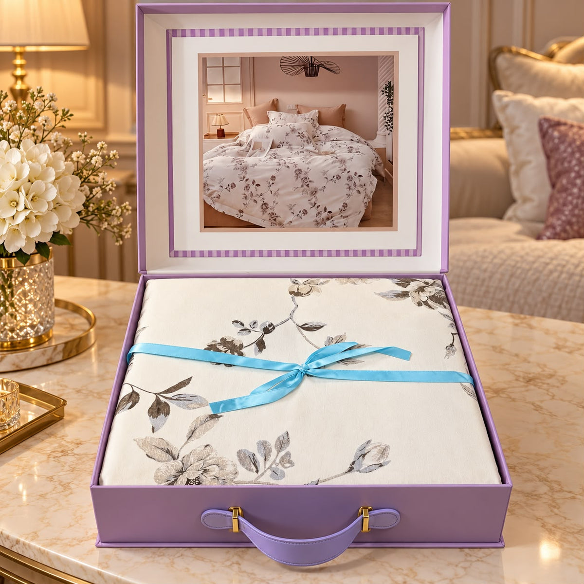 Premium Luxury 4 Piece Duvet Cover & Bedsheet Gift Box Set