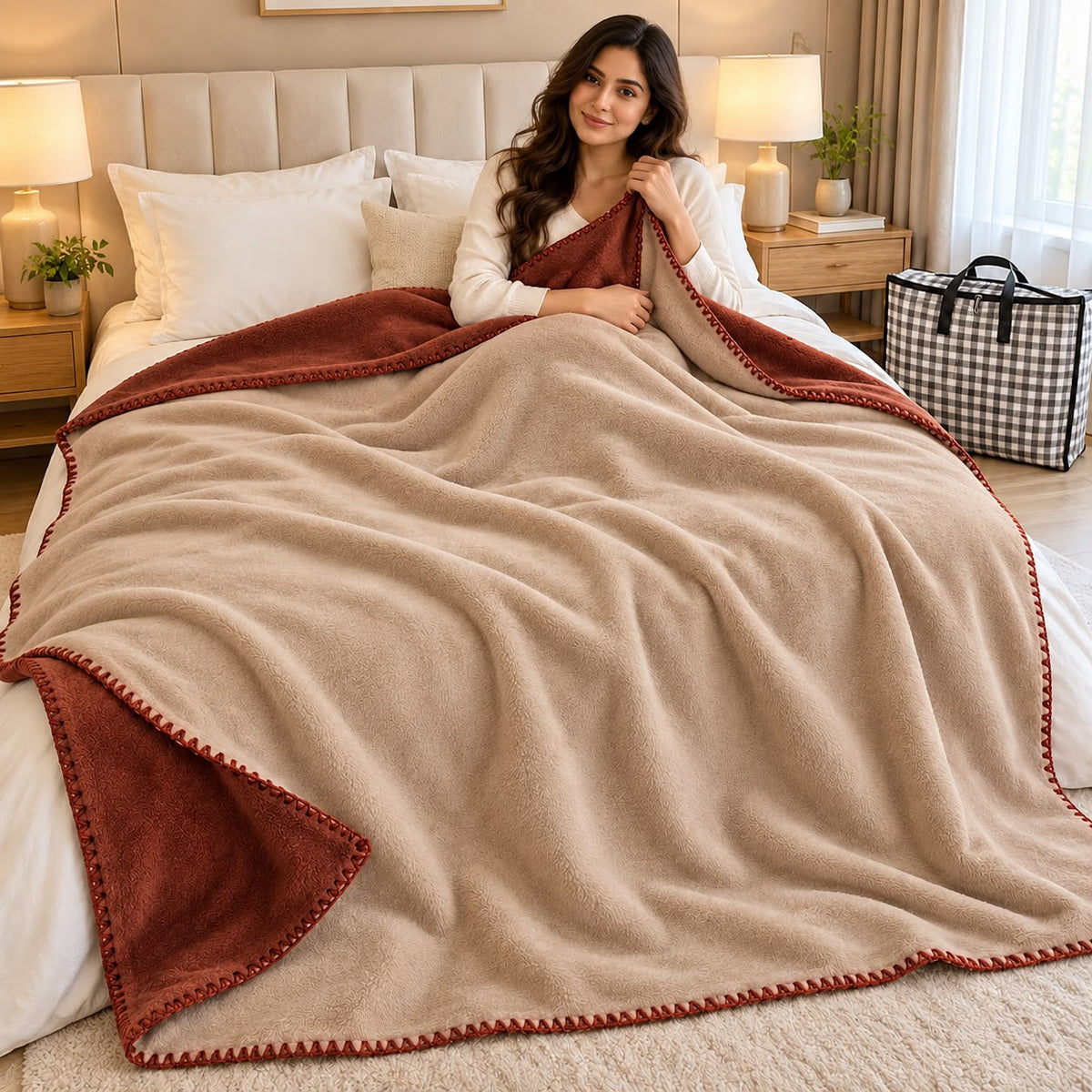 Plain Japanese Blanket – King Size | Reversible Soft & Cosy Dual-Tone Comfort