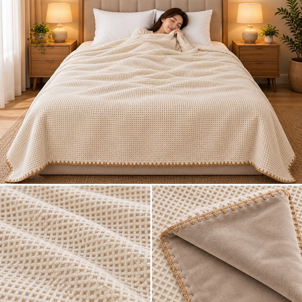 Luxury Japanese Dual-Layer Waffle Texture Blanket – Double Bed