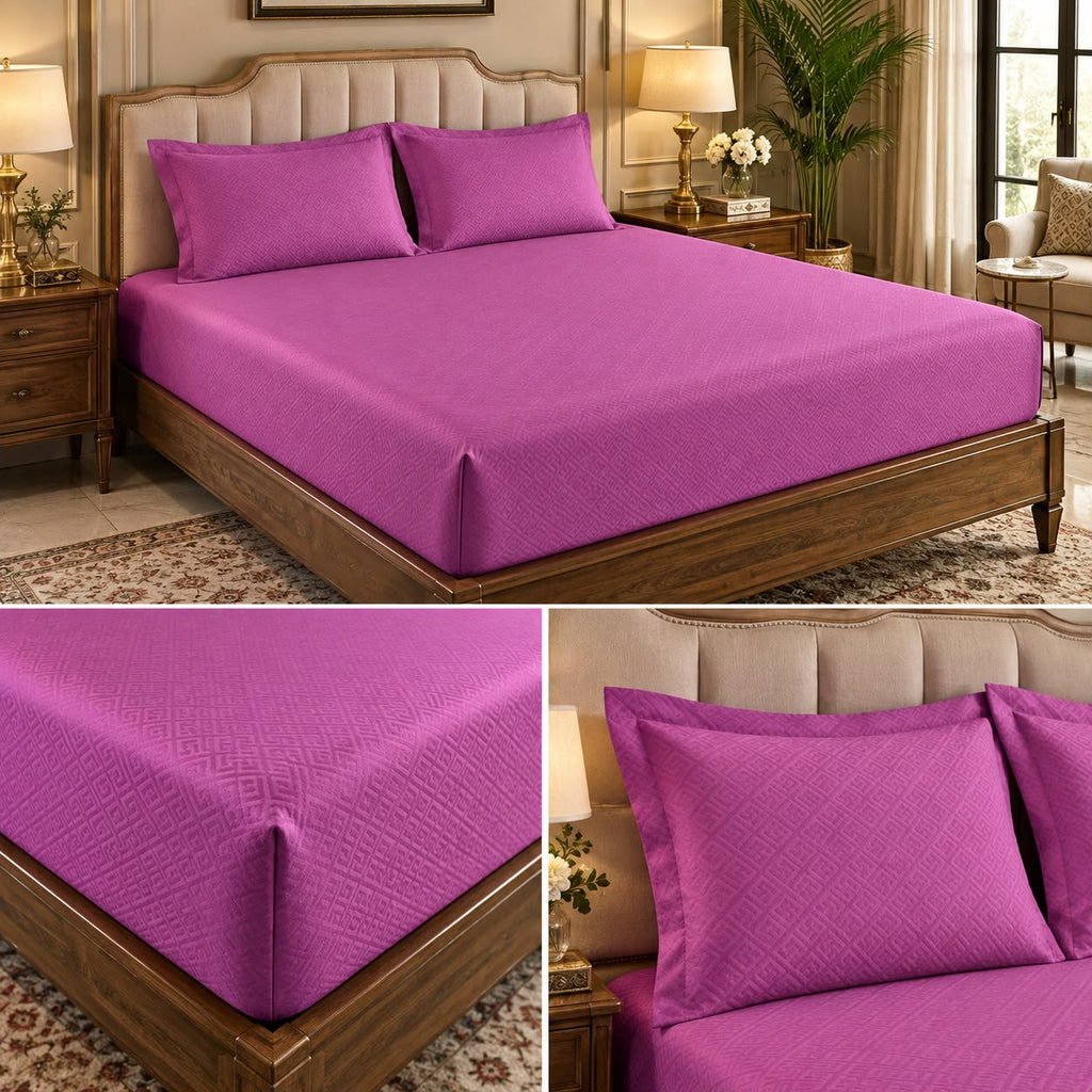 Luxe Weave Jacquard Fitted Bedsheet Set – Double Bed, 3 Pcs Set