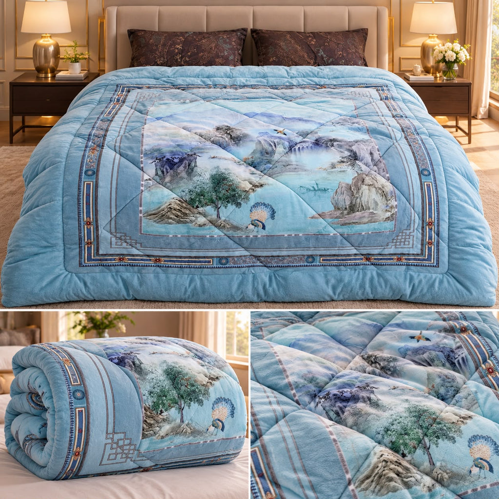 Serene Peacock Valley Printed Rajai – King Size Luxury Winter Quilt