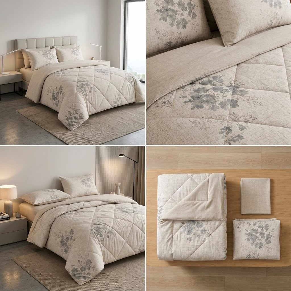 Super Soft 4 Pcs Premium Ribbed Cotton Comforter Set - King Size Product Code :- 55B195RKEH