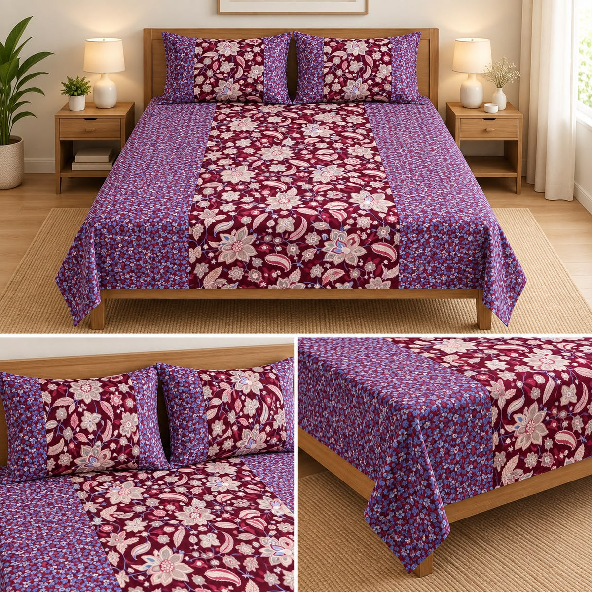 Jumbo Calcutta Phulkari Designs King Size Bedsheet Set (120 x 120 Inches) Product Code :- 55B145RKEH