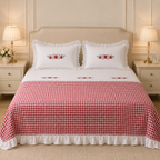 King Size Gingham Checks Bedcover Set with Embroidery | 3-Piece Set