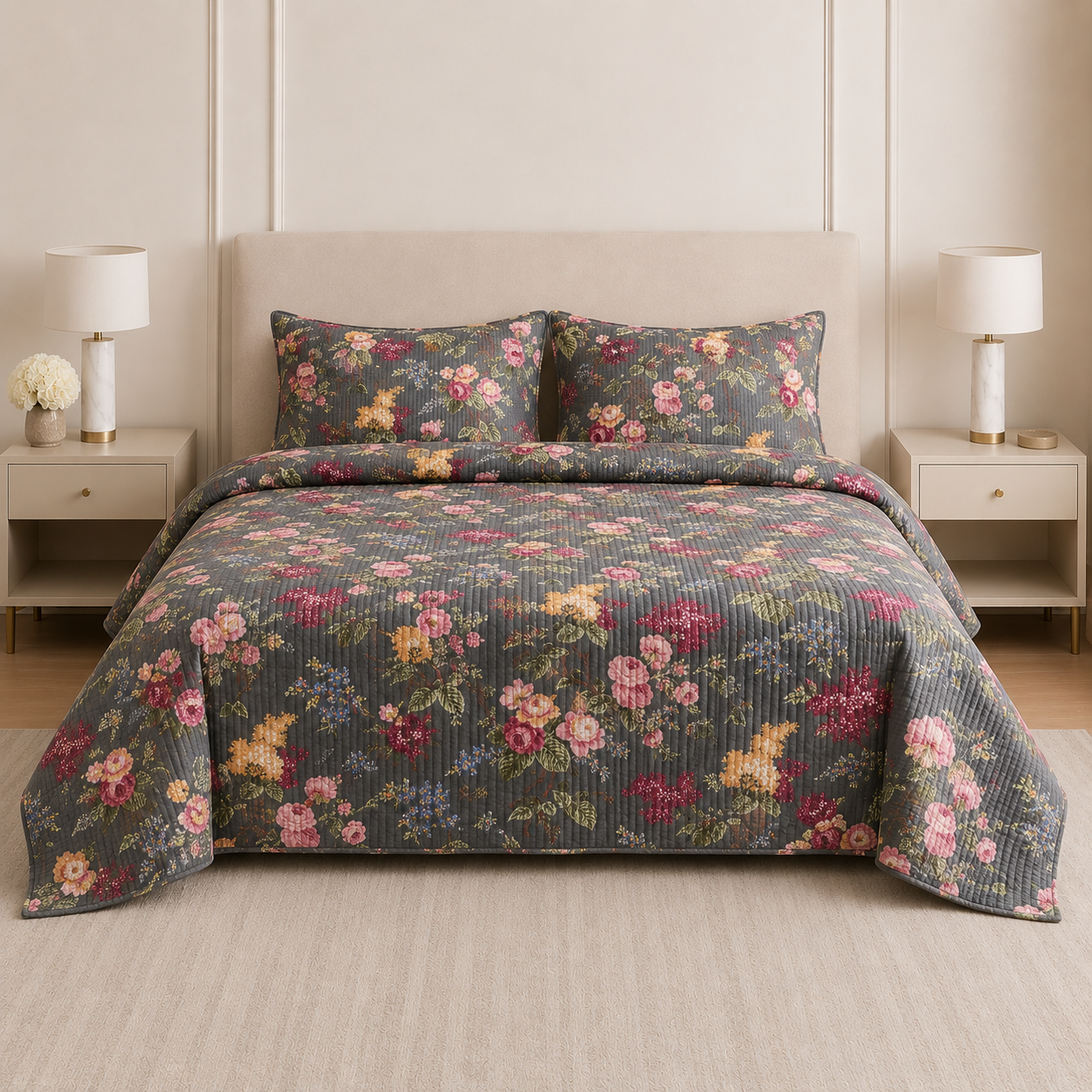 5 Piece Pure Cotton Reversible Quilted Bedcover Product Code :- 55B315RKEH