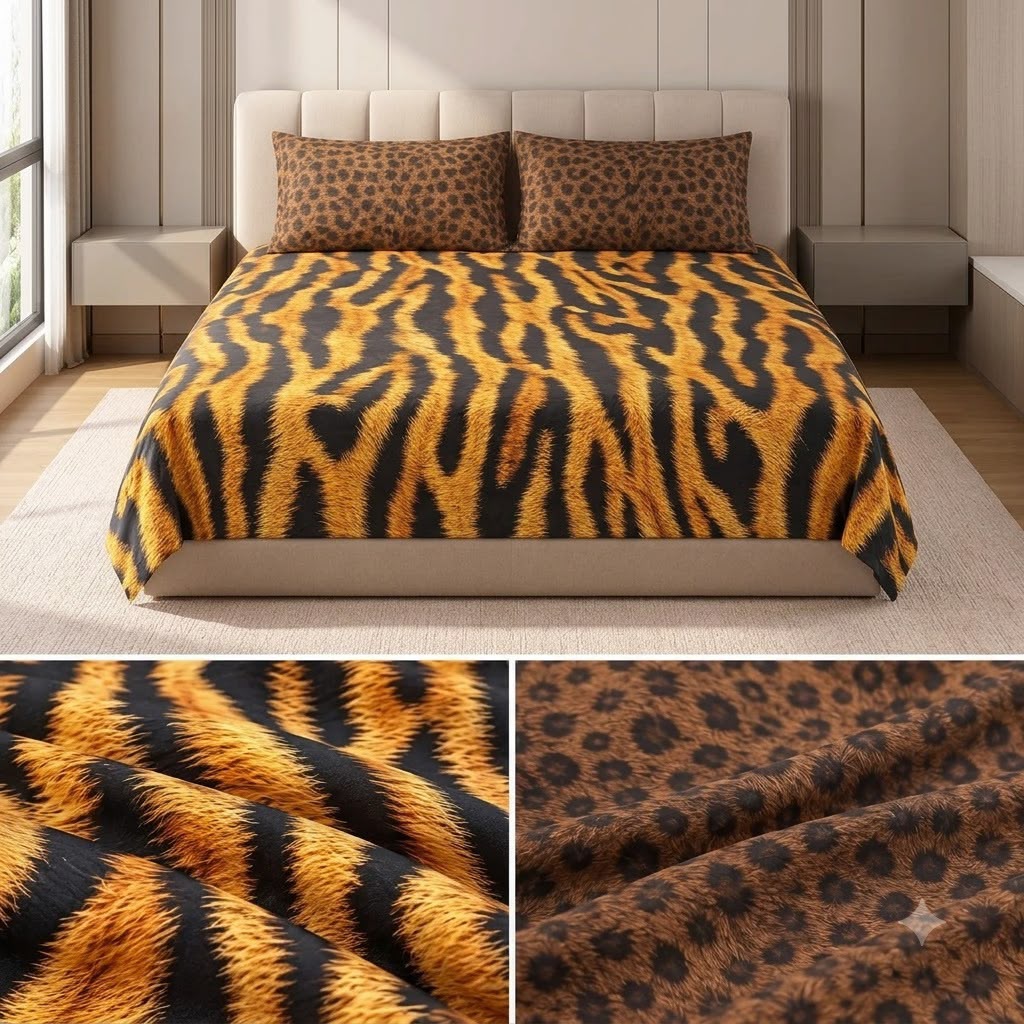 Wild Safari Luxury Animal Print Thick Cotton Bedsheet Set – King Size 3 Pcs