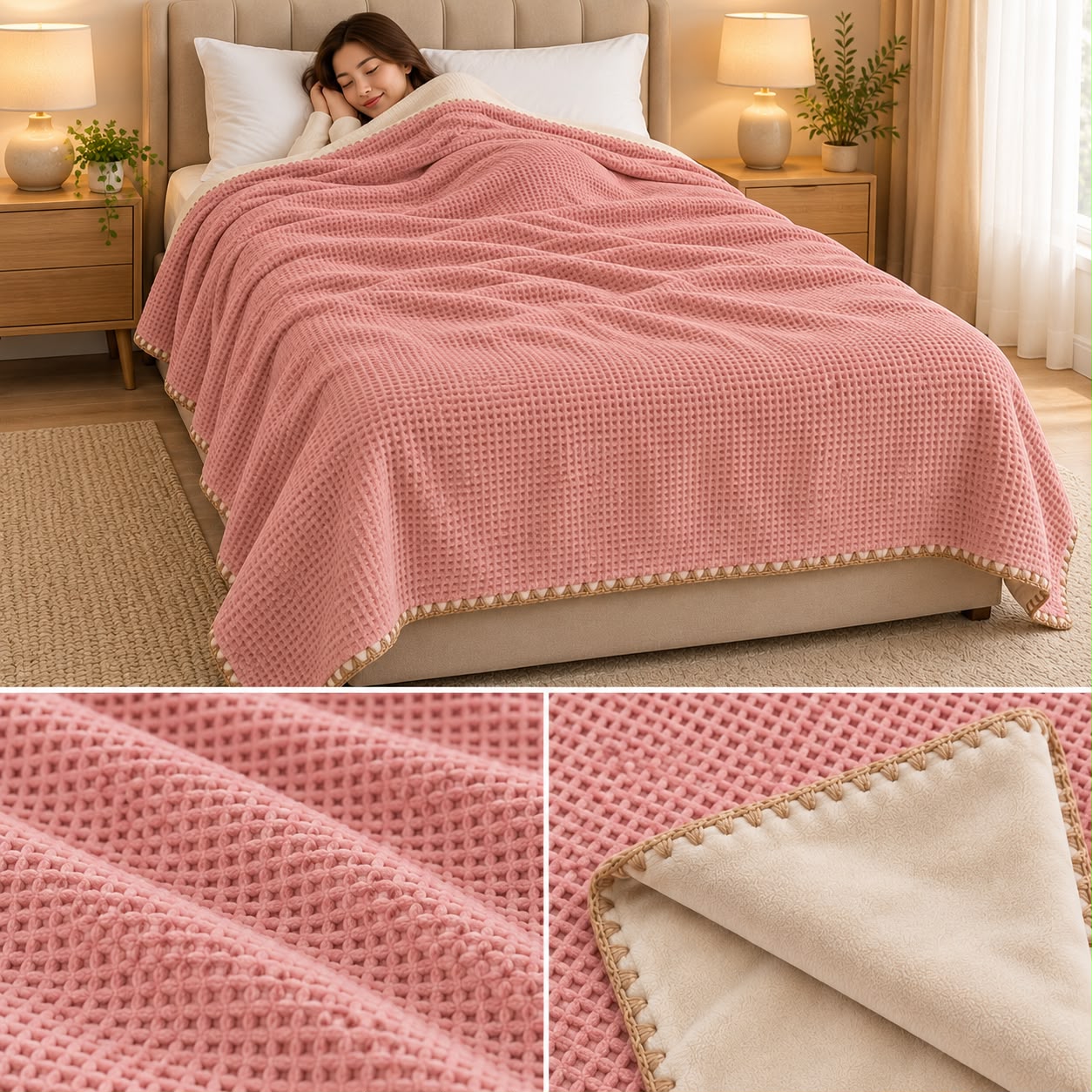 Luxury Japanese Dual-Layer Waffle Texture Blanket – Double Bed