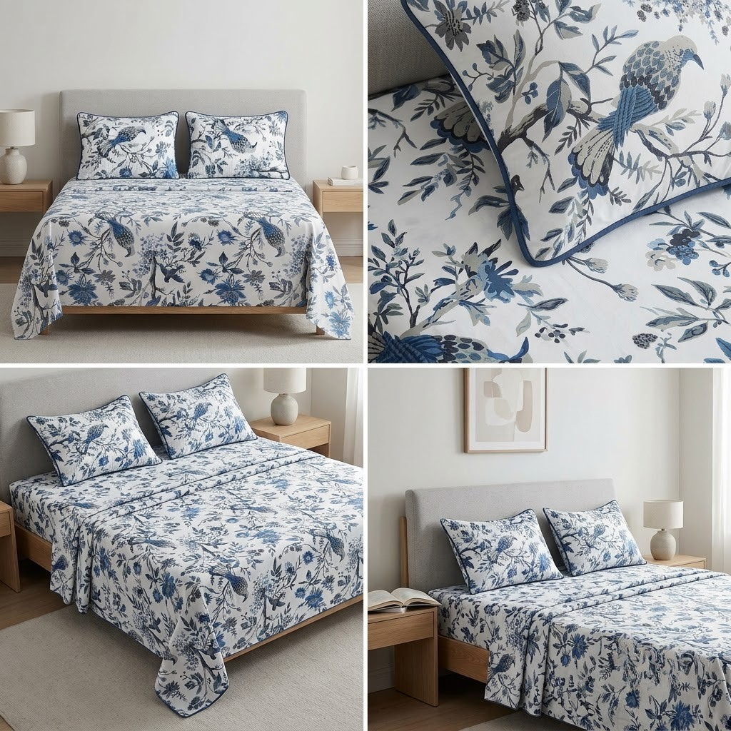 Premium Pure Cotton Bedsheet 90 × 108 Inches (7*9 Feet) Quilted Pillow Covers Product Code :- 55B75RKEH