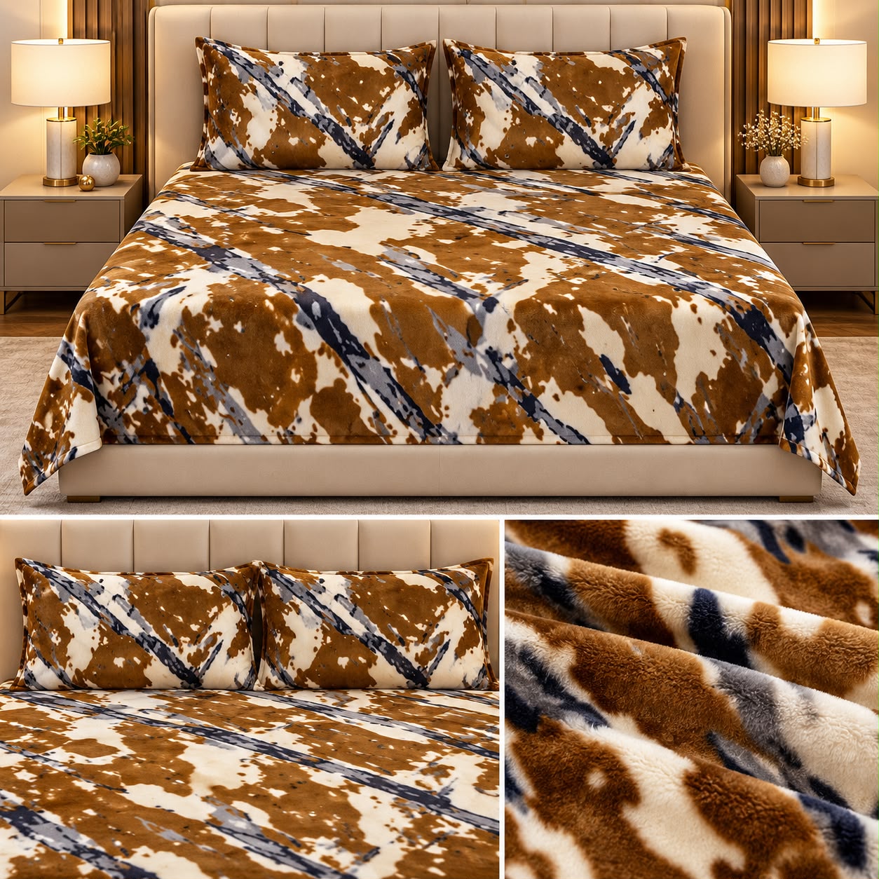Ultra Soft Velvet Winter Bedsheet Set – Double Bed 3 Pcs