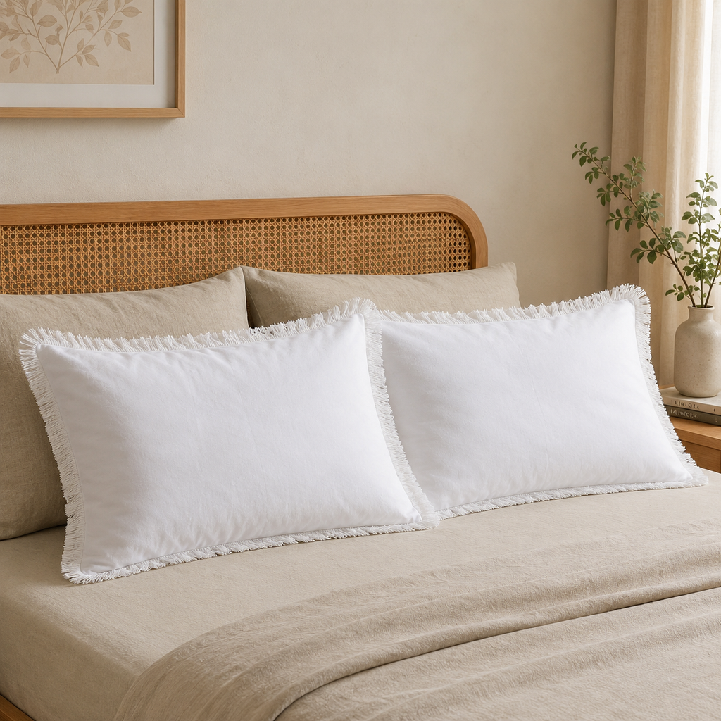 Premium White Frill Pillow Cover Pair – Minimal Elegant Collection Product Code :- 55B29RKEH