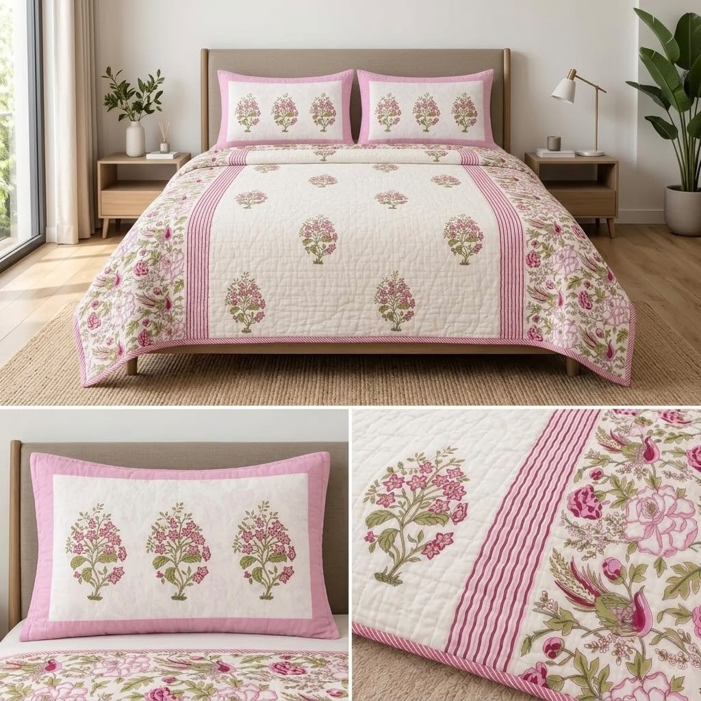 Aaranya Luxe Mulmul 4-Piece Comforter Set – 450 TC Pure Cotton with Organic Cotton Filling