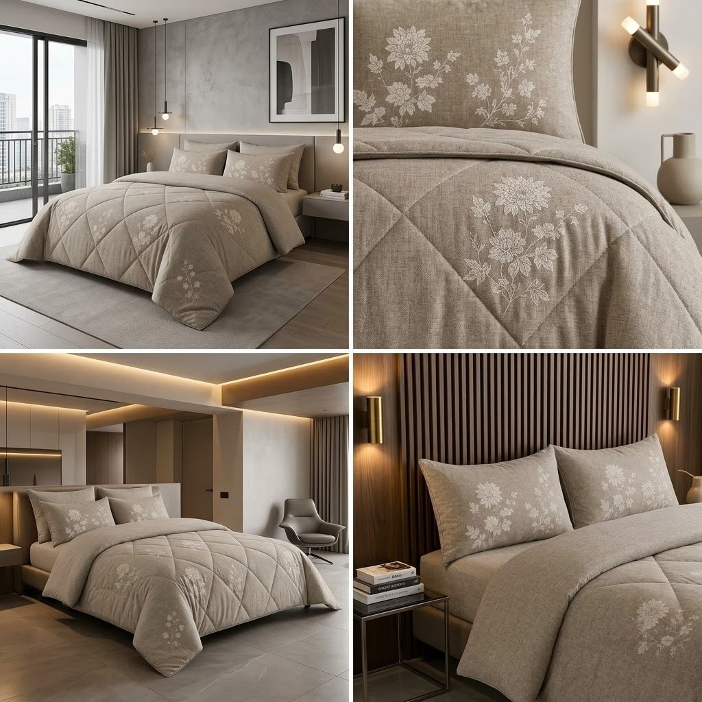 Super Soft 4 Pcs Premium Ribbed Cotton Comforter Set - King Size Product Code :- 55B195RKEH