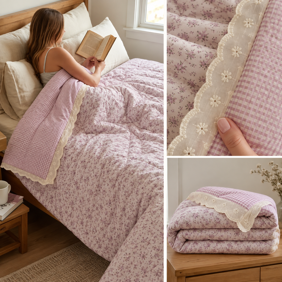 Lavender Cottage Reversible Comforter – Double Bed  Product Code :- 55B175RKEH