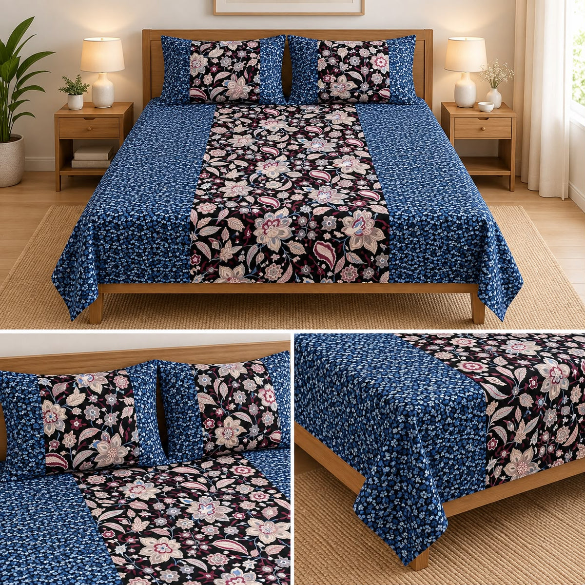 Jumbo Calcutta Phulkari Designs King Size Bedsheet Set (120 x 120 Inches) Product Code :- 55B145RKEH