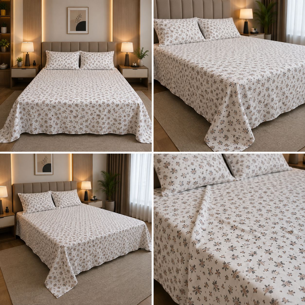 English Floral Print King Size Bedsheet with Lace Pillow Covers – 250 × 270 cm
