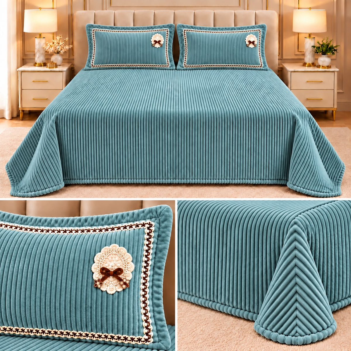 Luxury Ribbed Velvet Winter Bedsheet Set – King Size 3 Pcs Product Code :- 55B228RKEH