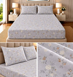 Elegance Pure Cotton King Size Fitted Bedsheet – 3 Piece Set with 2 Pillow Covers