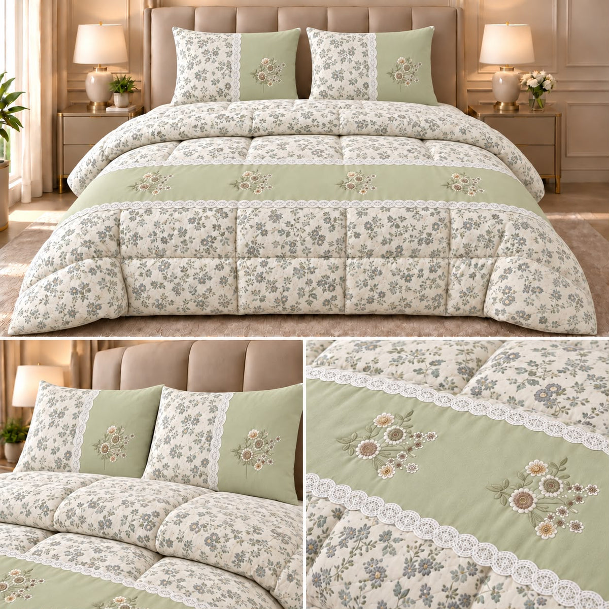 Blush Meadow Floral Lace 4 Pc King Comforter Set