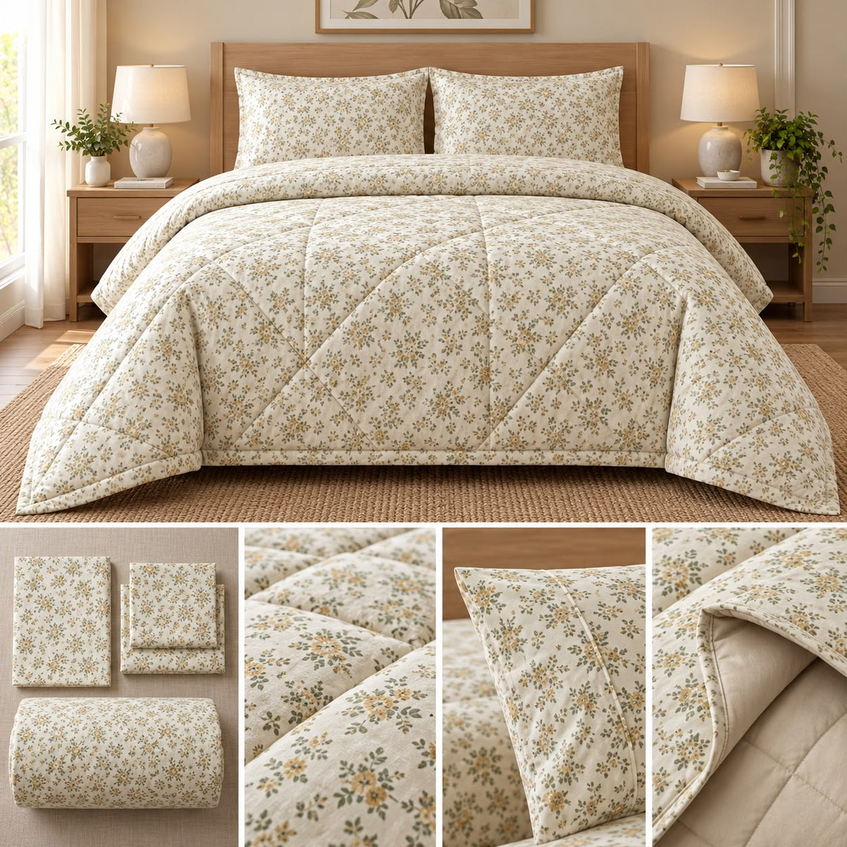 Aroma Meadow Luxe 4 Pcs King Size Comforter Set – Floral Reversible Bedding Set Product Code :- 55B195RKEH