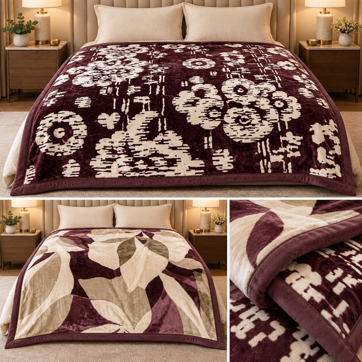 Dual-Side Reversible Winter Blanket – Double Bed | Ultra Soft Plush Velvet Luxury Blanket