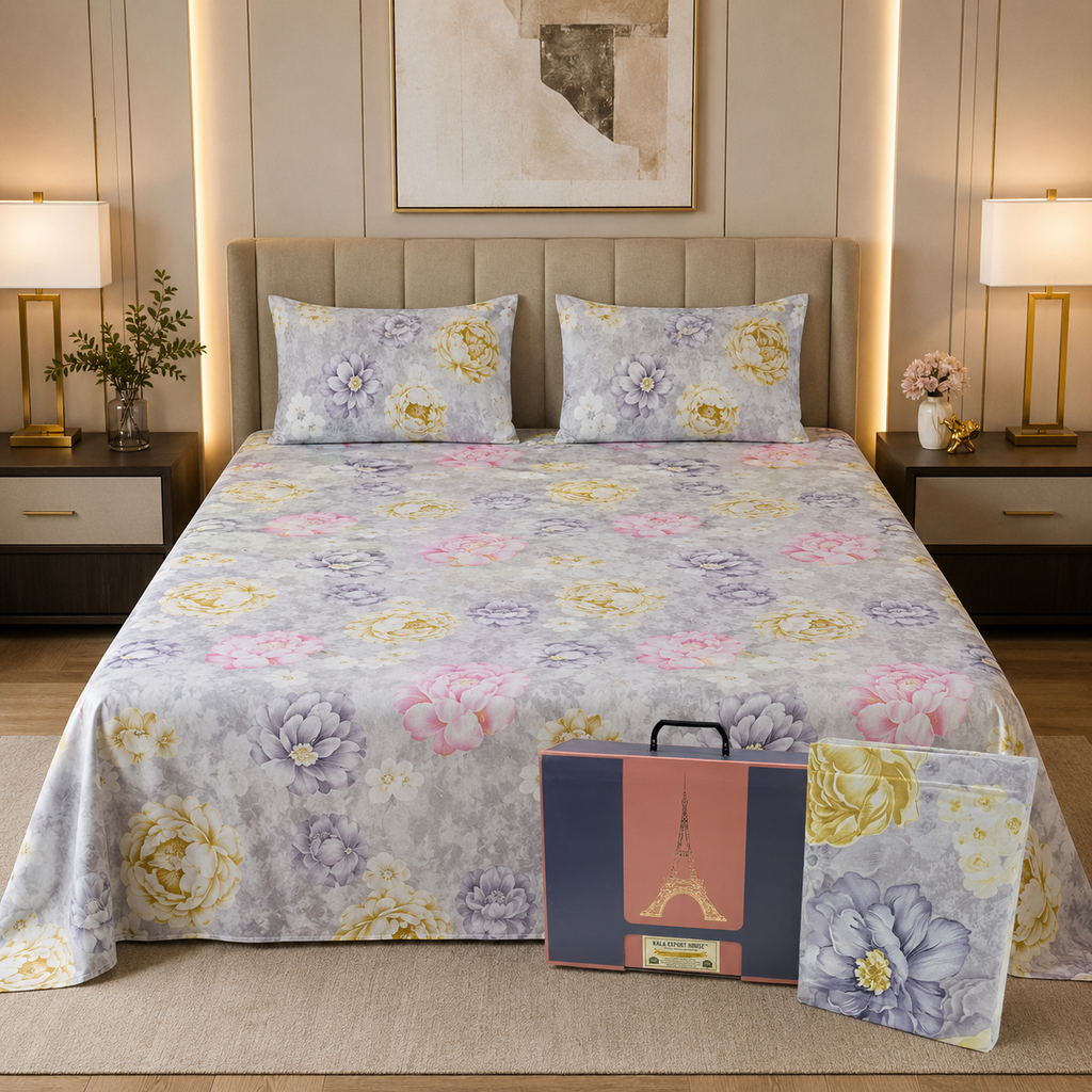 Royal 3 Pcs Bedsheet Gift Set with 2 Matching Pillow Covers With Box Packing