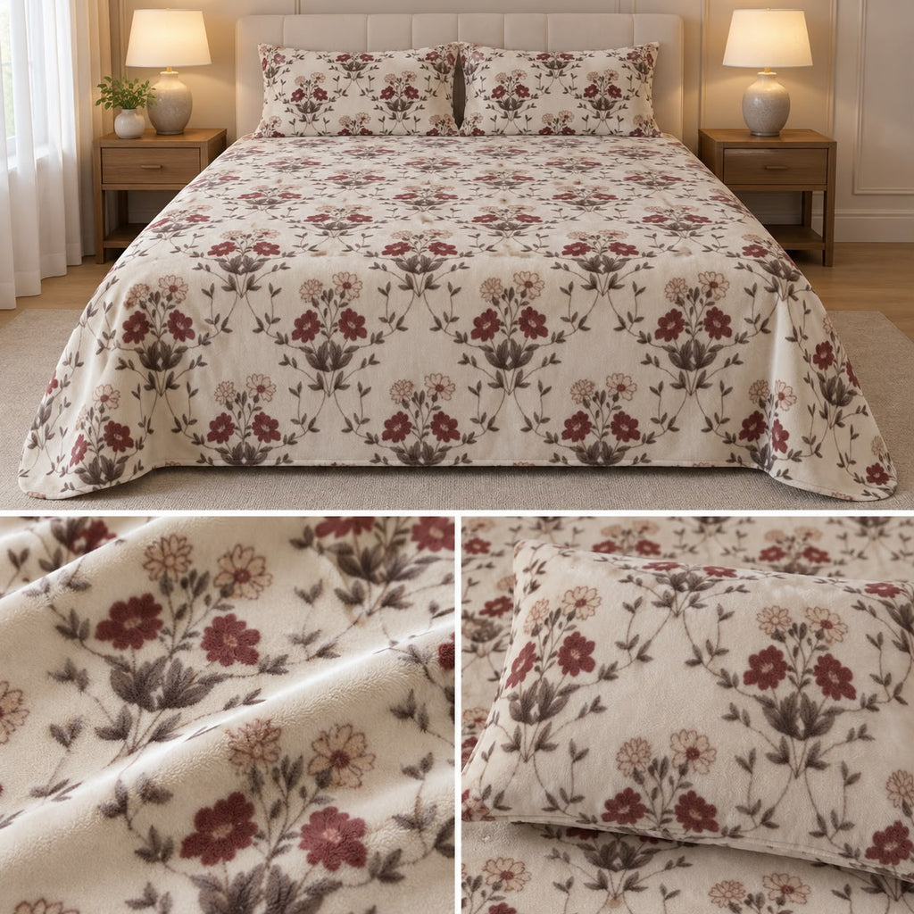 Premium English Garden Floral Winter Bedsheet Set – King Size 3 Pcs | Elegant Cotton Feel Designer Bedsheet