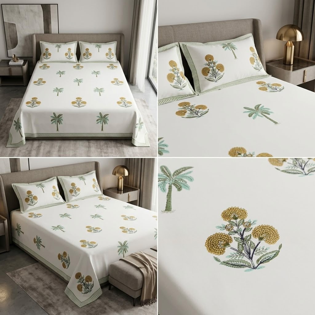 Heritage Block Print Cotton Bedsheet Set – King Size 3 Pcs