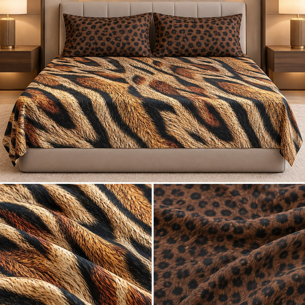 Wild Safari Luxury Animal Print Thick Cotton Bedsheet Set – King Size 3 Pcs