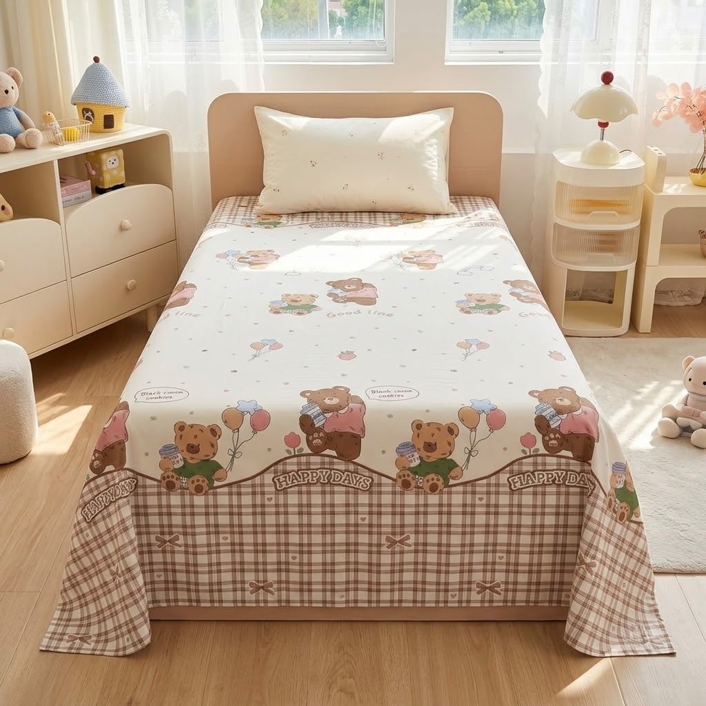 Premium Kids Cartoon Printed Single Bedsheet Set – 100 % Pure Cotton