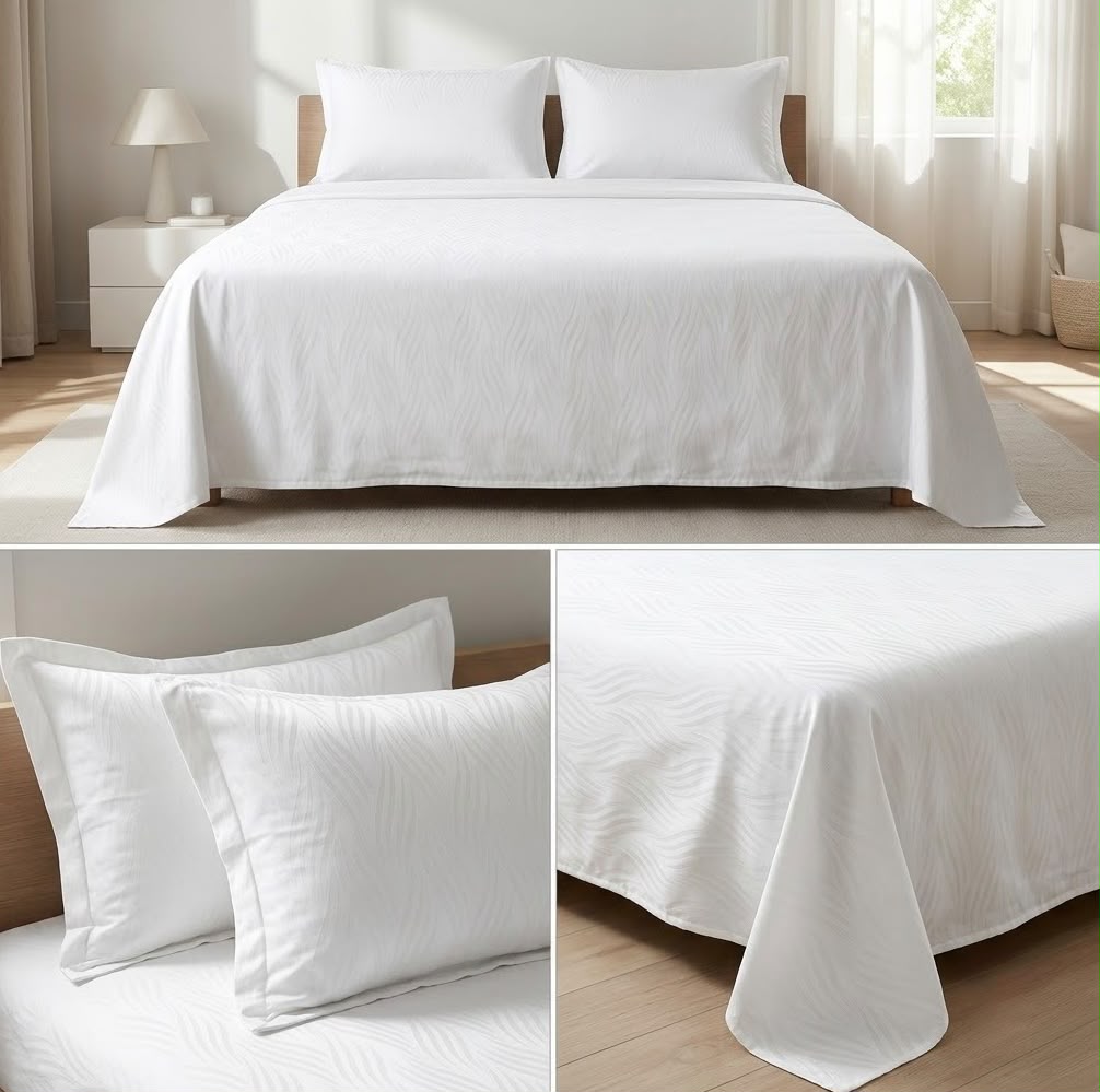 Luxury 400 TC Pure Cotton White Embossed Bedsheet Set – King Size