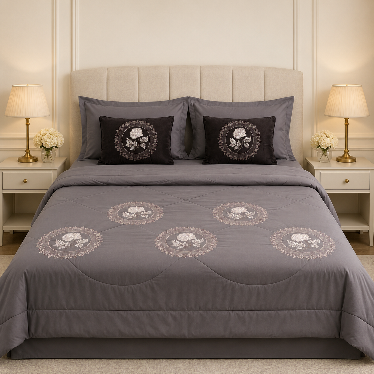 6 Pcs Hand Embroidered AC Comforter Set – King Size | Premium Cotton Fabric Product Code :- 55B255RKEH