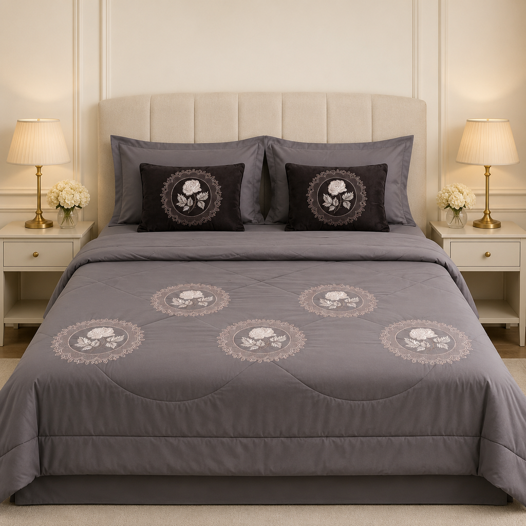 6 Pcs Hand Embroidered AC Comforter Set – King Size | Premium Cotton Fabric Product Code :- 55B255RKEH