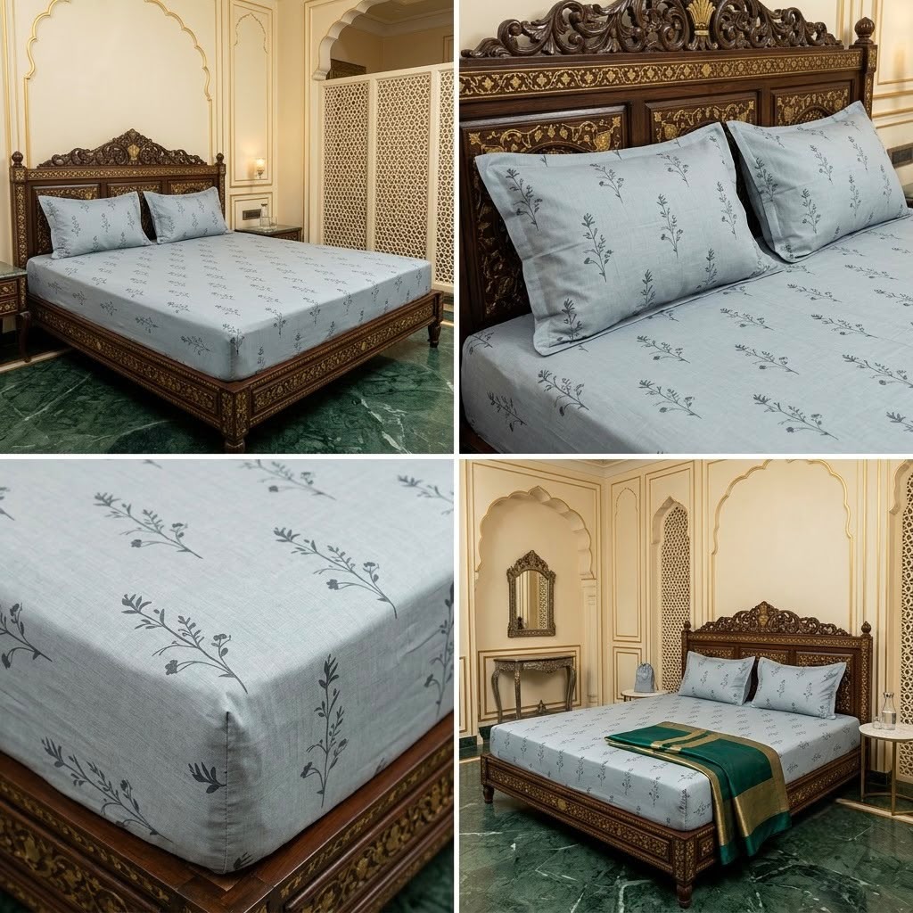 Elastic/Fitted Bedsheets Pure Mulmul Cotton King Size Bedsheet Product Code :- 55B135RKEH