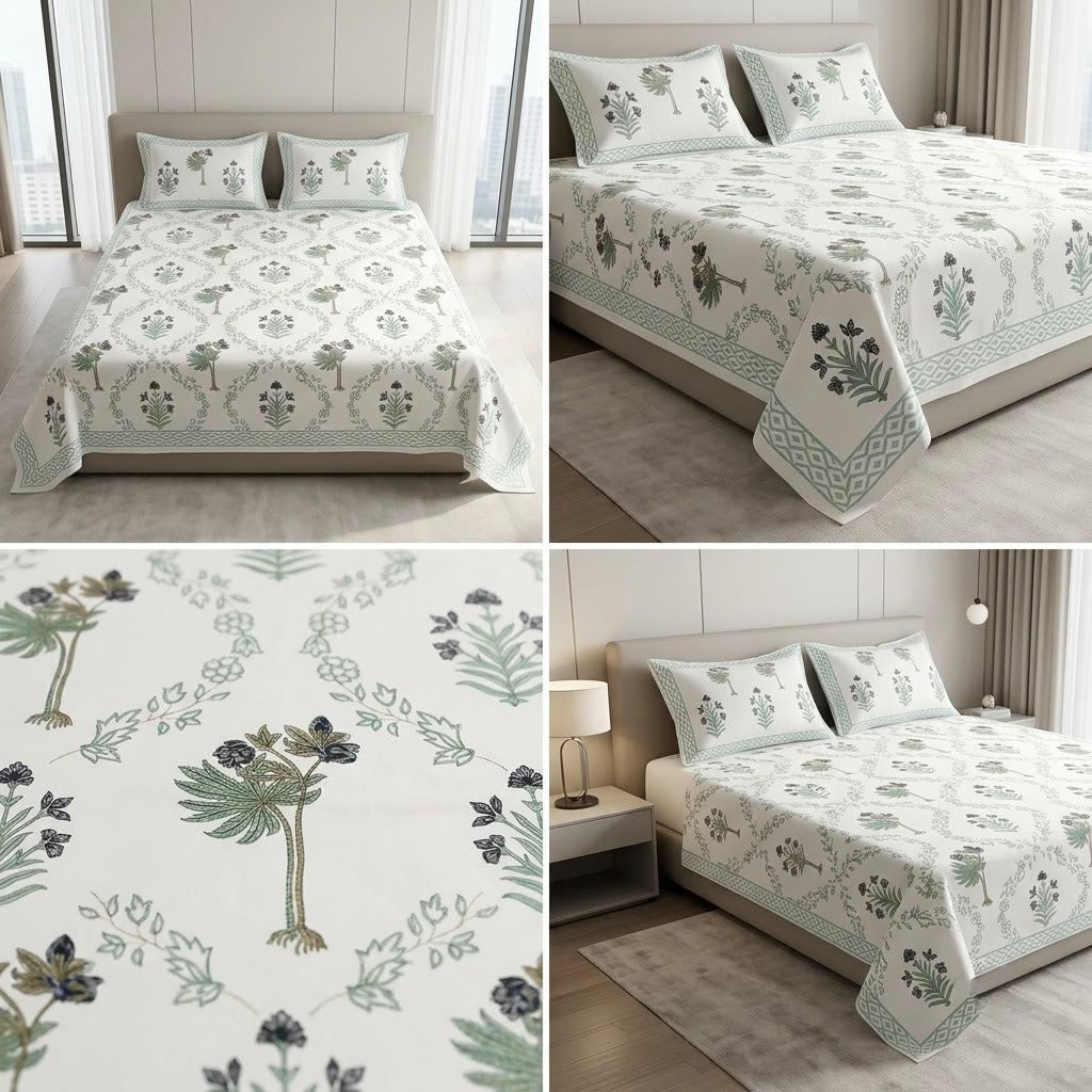 Heritage Block Print Cotton Bedsheet Set – King Size 3 Pcs