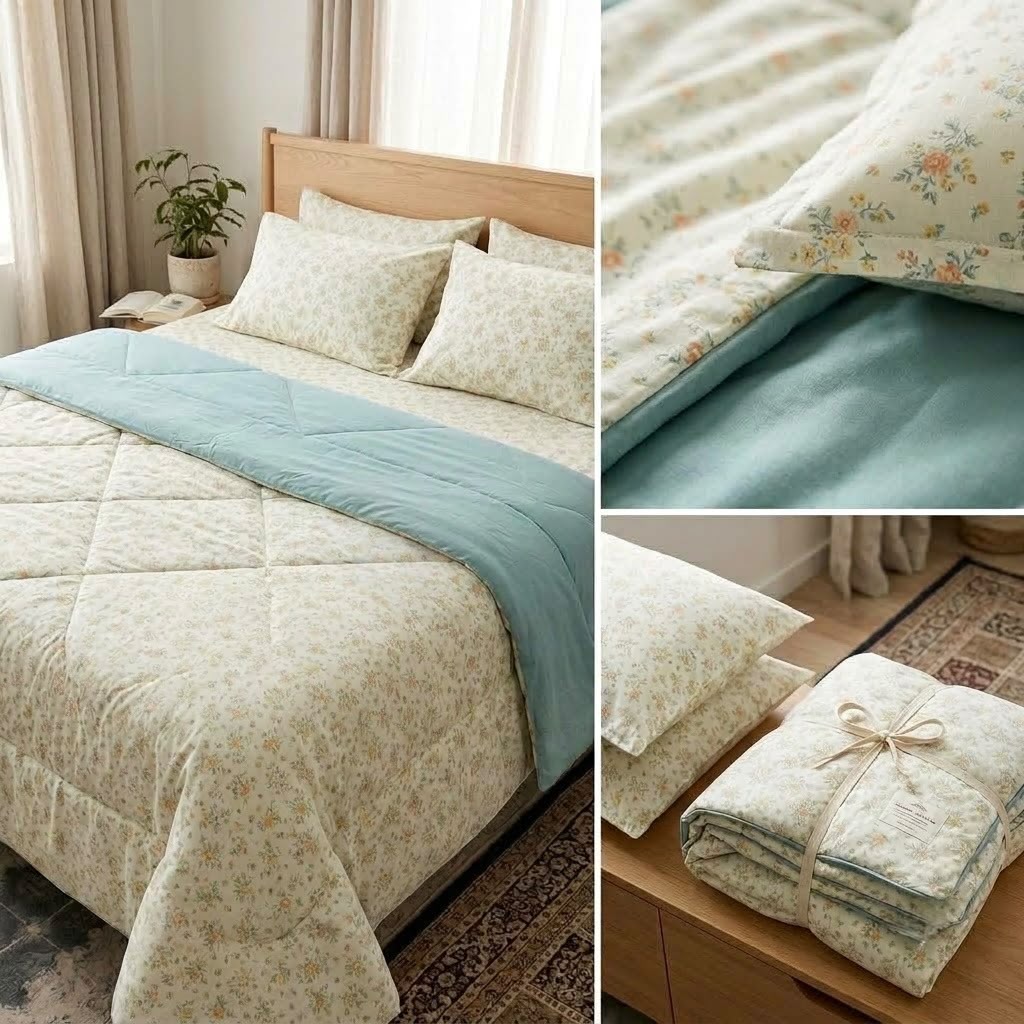 Aroma Meadow Luxe 4 Pcs King Size Comforter Set – Floral Reversible Bedding Set