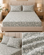 Elegance Pure Cotton King Size Fitted Bedsheet – 3 Piece Set with 2 Pillow Covers